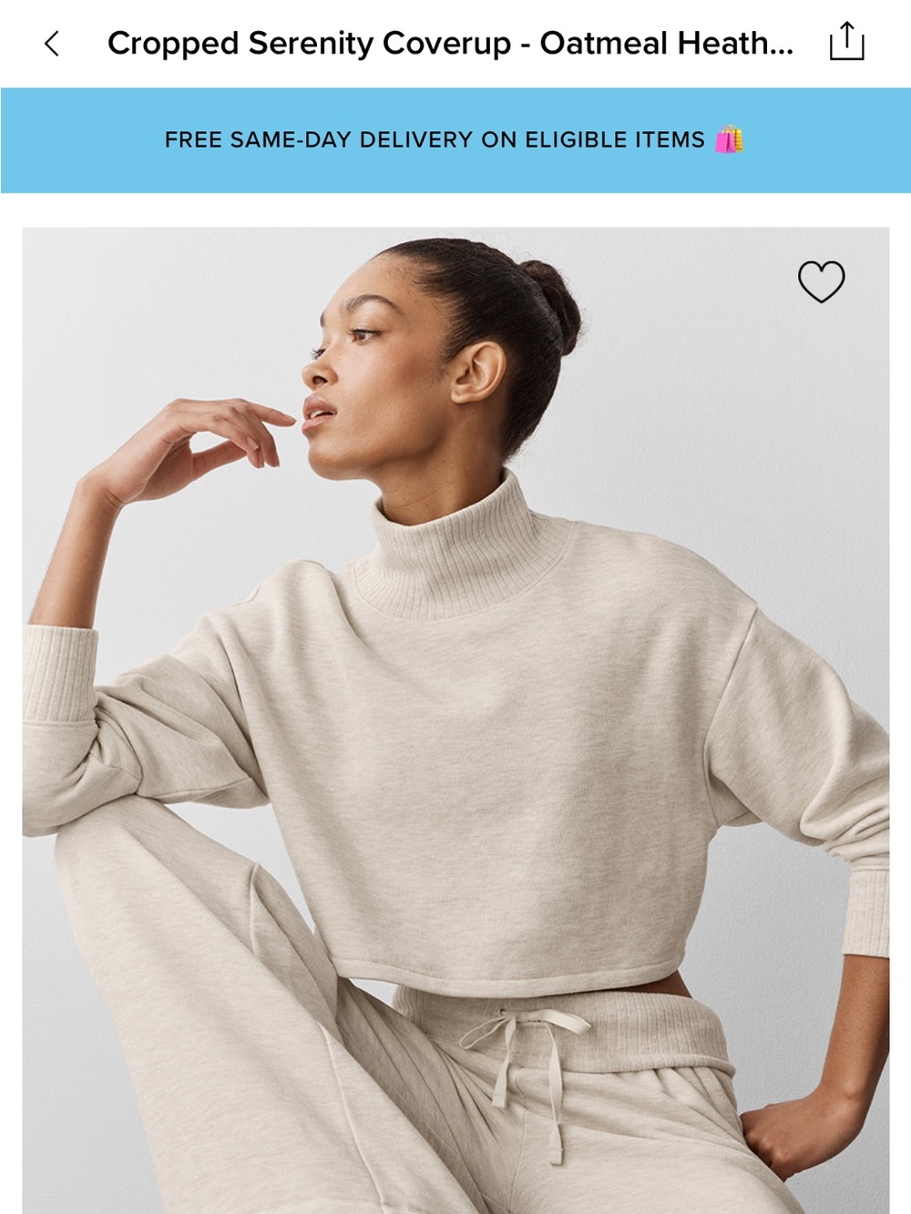 ALO Yoga Cropped Mock Neck Sweatshirt in Oatmeal